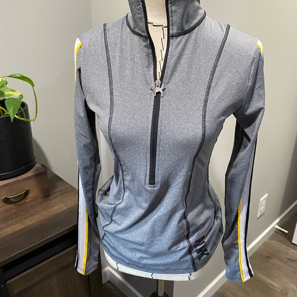 PINK Victoria Secret long-sleeve, half zip jacket- grey, yellow. Women’s size S - Picture 16 of 16